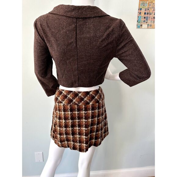 Vintage 90s Cropped Brown Double-Breasted Blazer Jacket Top size Junior XS - Picture 2 of 9